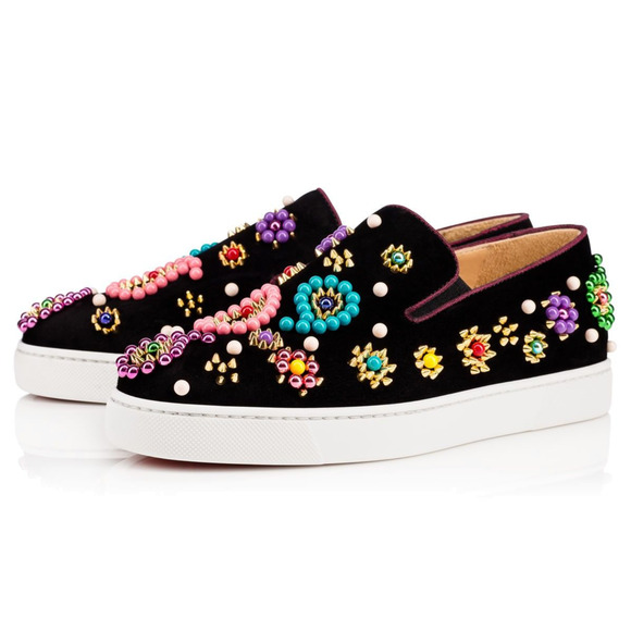 Christian Louboutin Boat Candy Flat Black Beaded Low Top Slip On Sneaker 36.5 - Picture 1 of 13